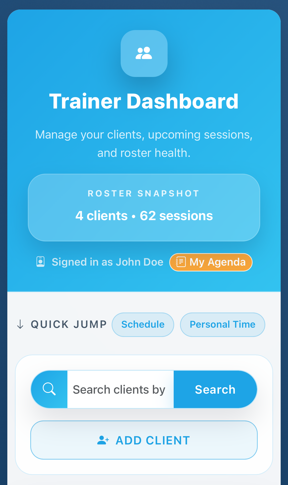 FitBaseAI trainer dashboard overview
