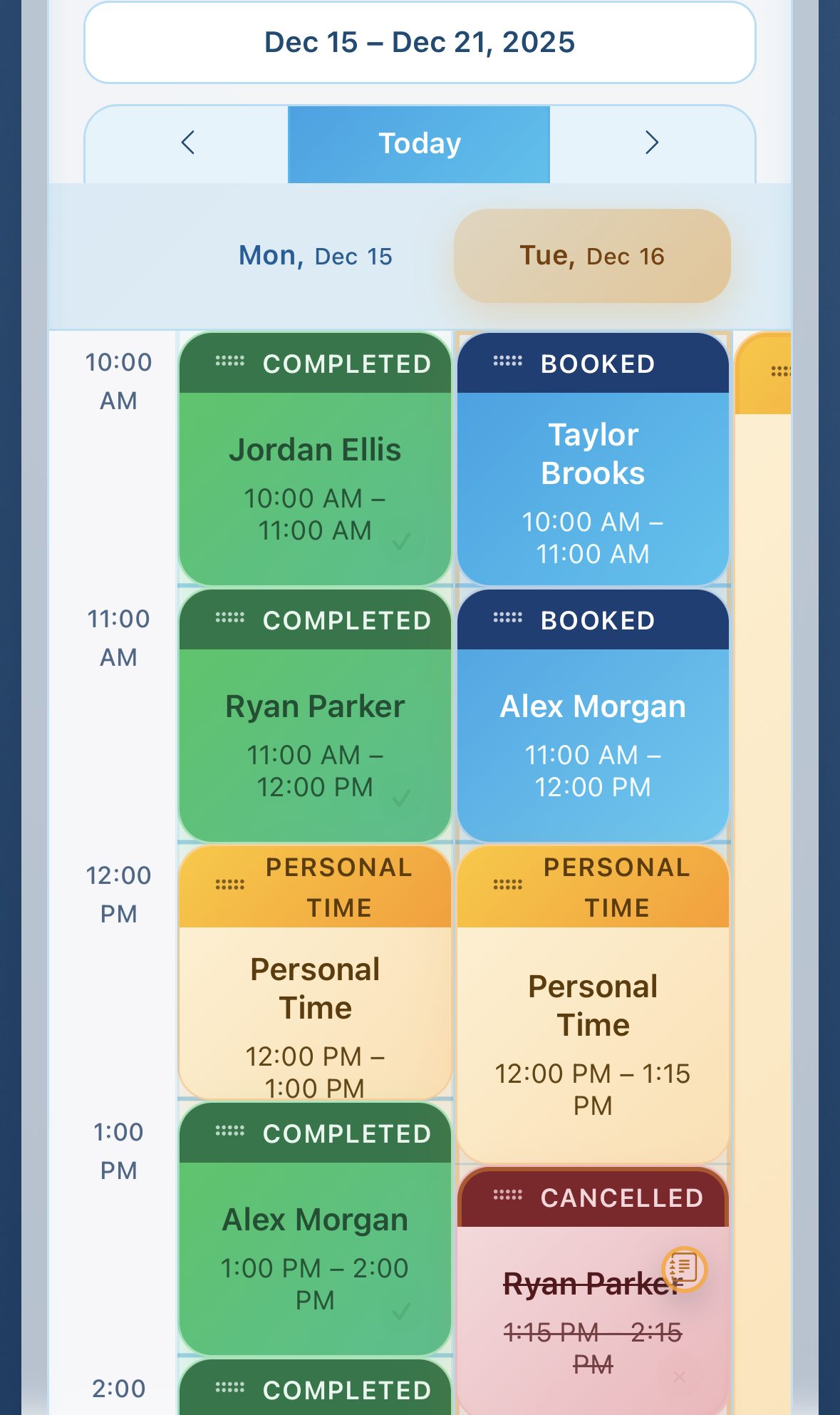 Client profile workspace with notes and metrics