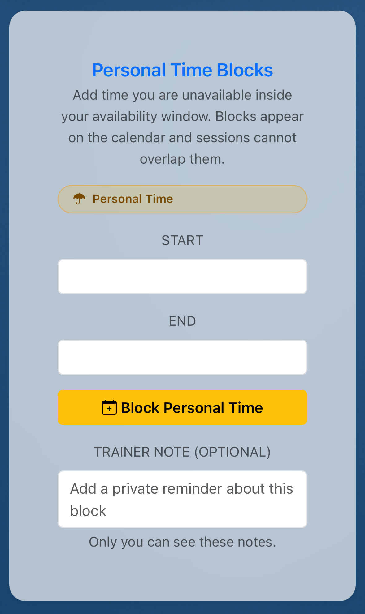 Client profile workspace with notes and metrics